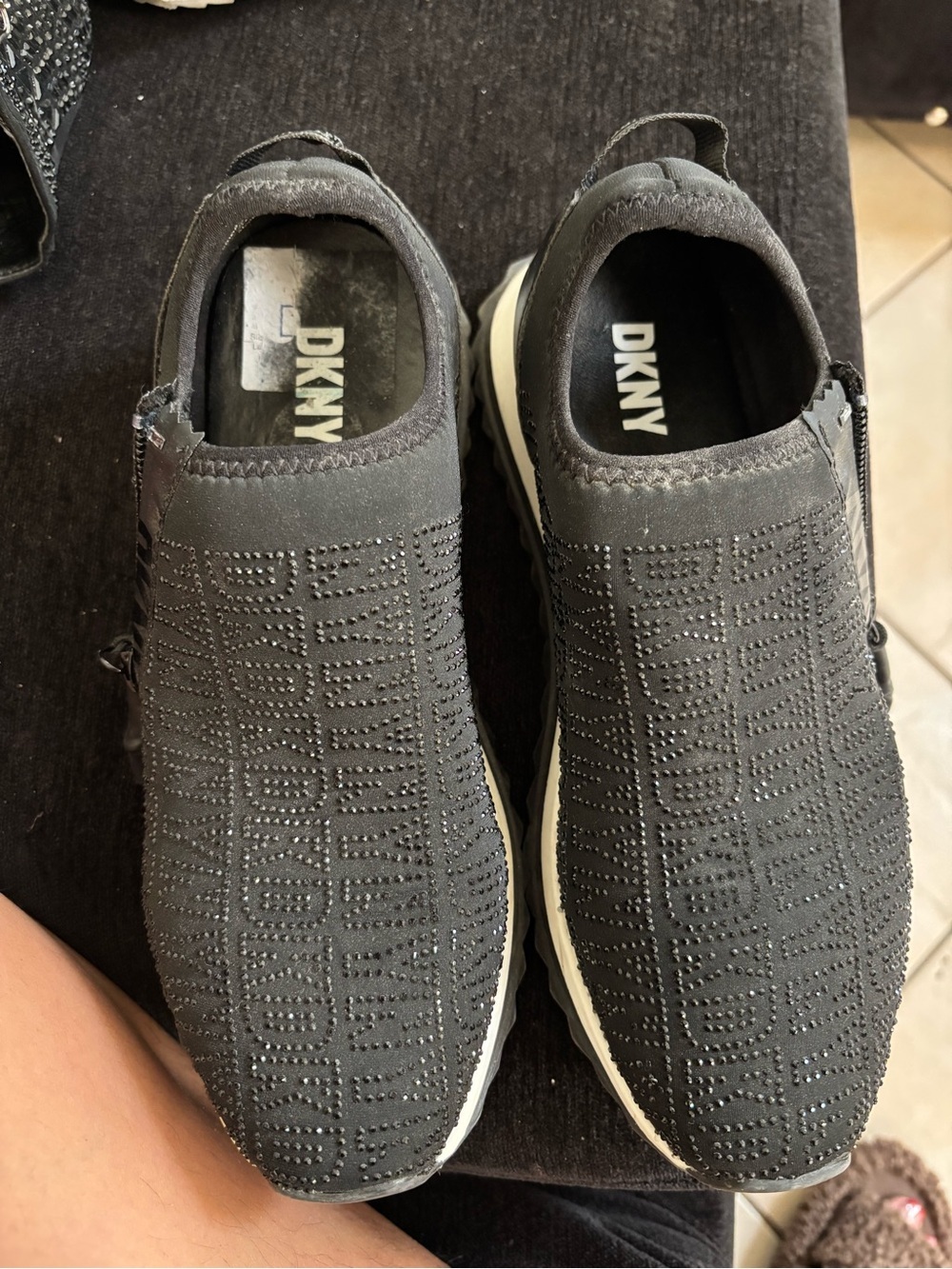 DKNY Black Slip-On Embellished Mesh Loafers